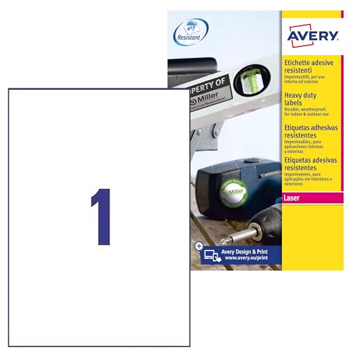 Avery 707964 - Etiketten Polyester 20 Blatt, Weiss
