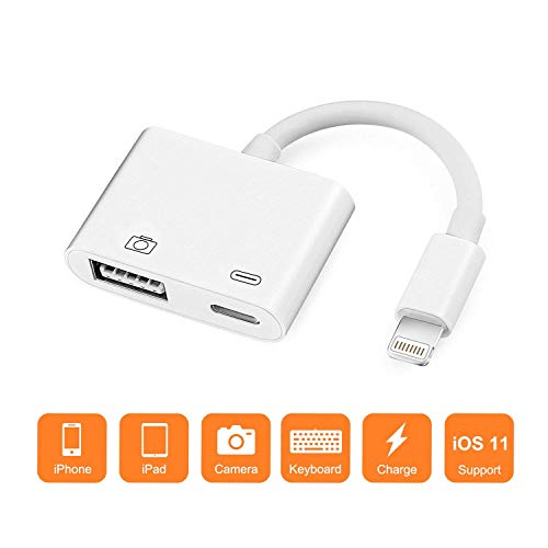 USB Camera Adapter, USB Female OTG Cable Adapter, Camera Data Sync and Keyboard Adapter, Upgraded for Phone X/8/7/6/6s/5s/Pad/Pad pro/Mini/Air, Pod, No App Needed
