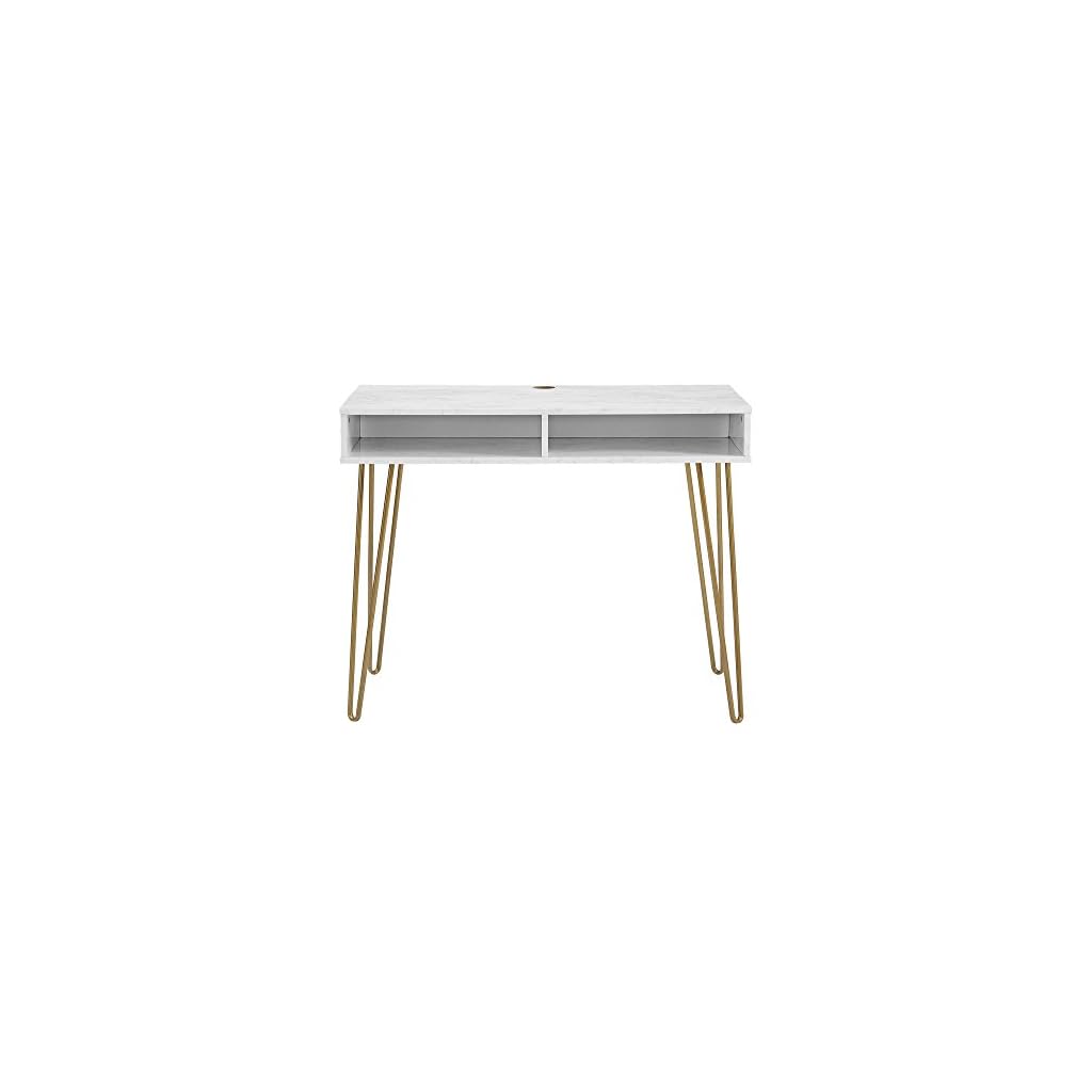 Novogratz Computer Desk with Storage, White Marble LAVORIST
