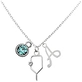 Personalized Pickleball Birthstone and Initial Necklace, Custom Pickleball Paddle Pendant, Pickleball Player Gift, Womens Pickleball Jewelry