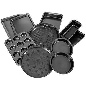 COSTWAY 10-delige bakvormen set, antiaanbak-bakset met cupcake-bakje, ronde pizzapan,scherpere pan, cakevorm, vierkante…