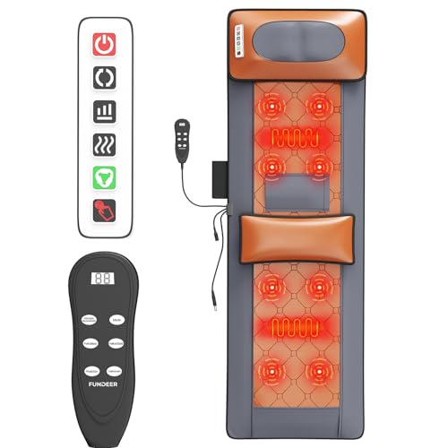 Masajeador de Cuerpo Completo,Cojín de Masaje Térmico para Todo el Cuerpo,Cojín de Masaje Eléctrico con 10 motores vibratorios,20 Cabezales de Masaje Shiatsu para el Cuello,Adecuado para cuello,espalda,cintura,caderas,piernas