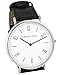 Lenox Louis Classic Minimalist Dress Watch: Bauhaus, 41mm, Silver, Swiss Movement, Italian Leather, Sapphire Glass