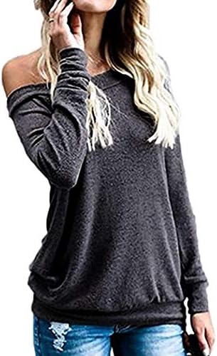 KABUEE Women's Sexy Boat Neck Off The Shoulder Long Sleeve Tunic Tops Casual Loose t Shirt Blouses
