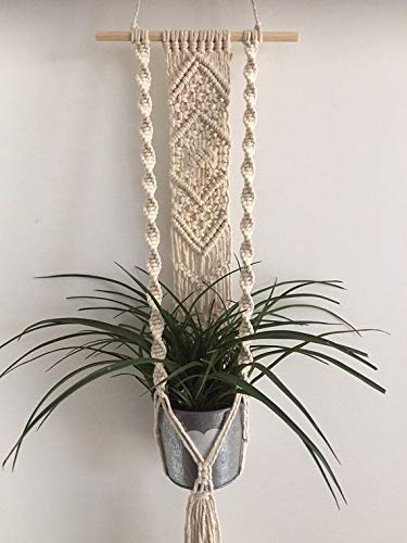 Dxyz Cotton Outdoor/indoor Plant Hanger With Dowel, Ivory, Length 41 Inches, 1 Plant Hanger