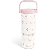 SANDJEST Tulip Stainless Steel Straw Lid Tumbler 30oz with Carry Handle for Women Girls, Insulated Travel Coffee Cup, Gift for Sports Workout Christmas Birthday