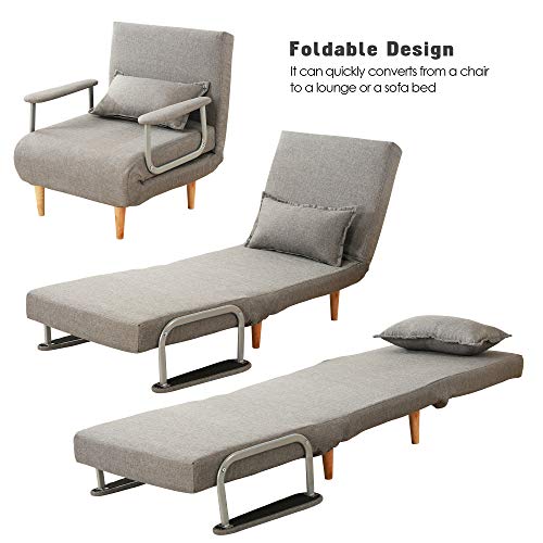 windaze Folding Sofa Bed Portable Sleeper Chaise Lounges with Detachable Armrest and Memory Foam Mattress,Leisure Recliner Lounge Couch for Guest(Grey) - Thumbnail 2