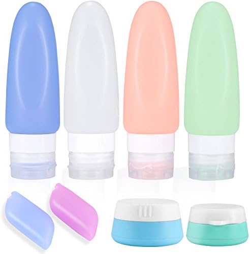 Travel Bottles, AIZBO Silicone Travel Container Leak Proof 8PCS BPA Free Travel Refillable Squeezable Set with Bag for Shampoo Cosmetics Lotion Conditioner Shower Gel Solar Oil Cream