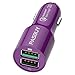 PASBUY 4.8A 31.5W QC 3.0 Dual USB Fast Car Charger for iPhone iPad, Samsung Galaxy, Note, HTC, Motorola, Nokia Etc (Purple.)