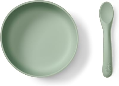 Vital Baby Silicone Suction Feeding Bowl & Spoon Green - Strong Suction