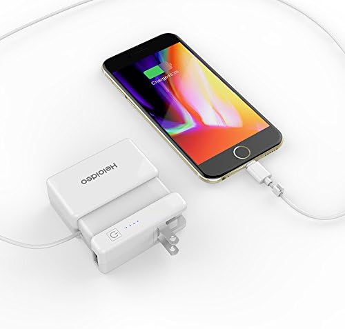 Heloideo Power Bank AC Plug 6000mAh Portable Charger, Wall Charger Built-in AC Adapter, Lightning Cable, Extra USB Output Port Cellphone Holder(White)