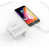 Heloideo Power Bank AC Plug 6000mAh Portable Charger, Wall Charger with Built-in AC Adapter, Lightning Cable, Extra USB Output Port and Cellphone Holder for iphone(White)