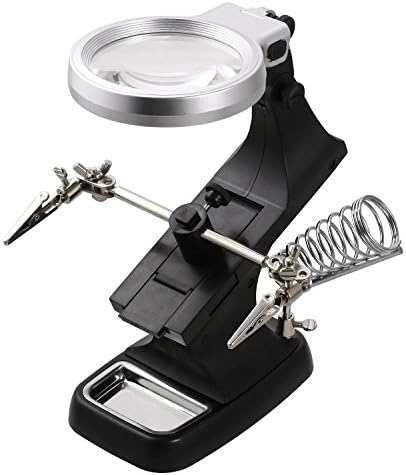 Kaluo 3 X 4.5X DeskTop Multifuncitional LED Light Magnifier Third Hand Workstation with Solder Holder Clamp and Alligator Clips for Workshop, Hand Soldering Help Repair Welding Hobby and Craft (Black)