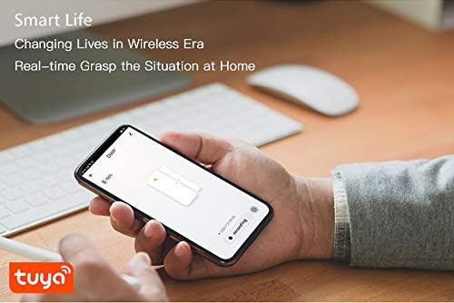 LOULE Tuya Smart WiFi Sensor de puerta diseo inalmbrico control remoto de aplicacin alarma en tiempo real compatible con Alexa y Google Home adecuado para seguridad en el hogar
