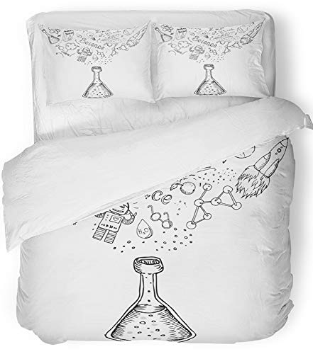 Emvency 3 Piece Duvet Cover Set Breathable Brushed Microfiber Fabric Atom Back to School Science Learning Symbols from Bulb Education Biology Drawn Bedding Set with 2 Pillow Covers Twin Size