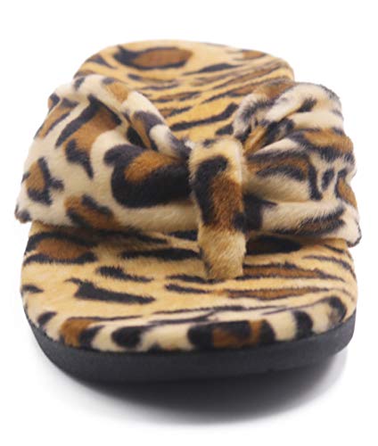 V.Step Women Leopard Print Slippers Faux Fur Slide Slip On Flats Sandals with Arch Support Open Toe Soft Girls Indoor Outdoor Shoes - Thumbnail 3