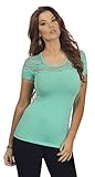 Women's Casual Floral Lace Inset Scoop Neck Short Sleeve Slim Fit Fashion Top