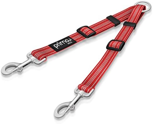 No Tangle Reflective Dog Leash Coupler - Double Dog Walker and Trainer Leash - Two Dogs Adjustable Splitter Lead - Each Side Adjusts 11" to 20" in Length (Large - 1" Width, RED)