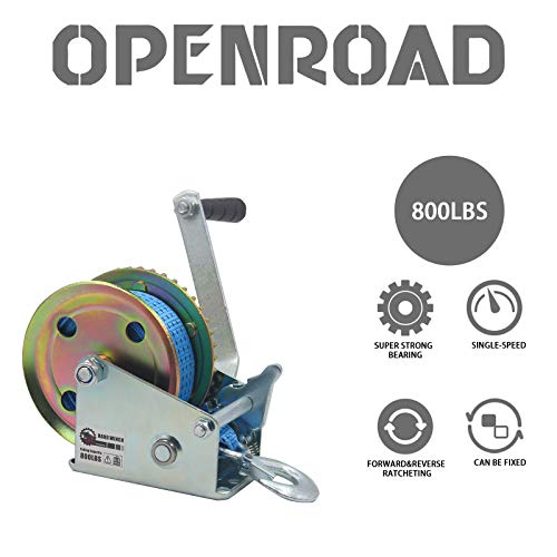 OPENROAD 1200lbs Hand Winch Boat Winch | Hand Crank Winch with 8m (26ft) Blue Strap Manual Winches | Two-Way Adjustable Boat Trailer Winch | Corrosion Resistant Towing Winches (1200lbs)… - Image 2