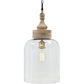 Signature Design by Ashley Faiz Rustic 20.5" Natural Wood & Glass Pendant Light, Brown & Clear
