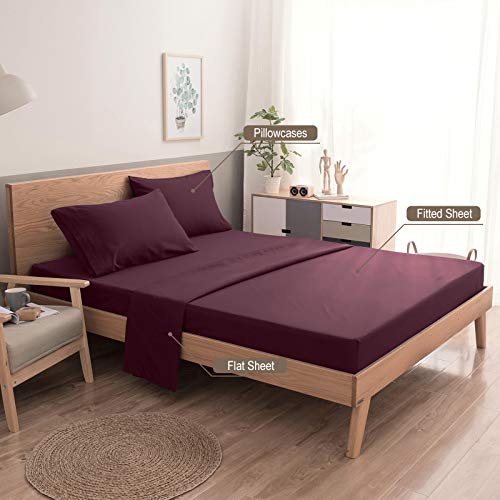 VEEYOO Queen Size Sheet Set - Super Soft 1800 Thread Count Premium Bed Sheet Sets - 16-Inch Deep Pockets, Hypoallergenic Brushed Microfiber, Wrinkle & Fade Resistant Sheet - 4 Pieces, Burgundy - Thumbnail 2