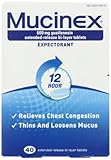 Mucinex 12 Hr Chest Congestion Expectorant, Tablets, 40ct