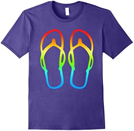 Mens Flip Flops T-Shirt : Fun Rainbow Beach Colors Sandals Tee Large Purple