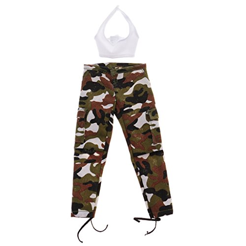MagiDeal 1/6 Scale Crop Top Vest & Camo Pants Set Female Clothes 12 Inch Action Figure Clothing For Phicen Kumik Hot Toys Accessories #C