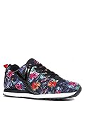 YRU Shoes FLASH Lace Up Metllic Athletic Seaker (9 M US Women, Tropical Black)