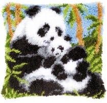 Latch Hook Complete Cushion Cover Kit"Mother and Baby Panda"43x43cm
