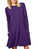 Women's Long Sleeve Pockets Casual Swing Plain T-shirt Dress A06_purple XL
