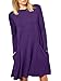 Women's Long Sleeve Pockets Casual Swing Plain T-shirt Dress A06_purple XL