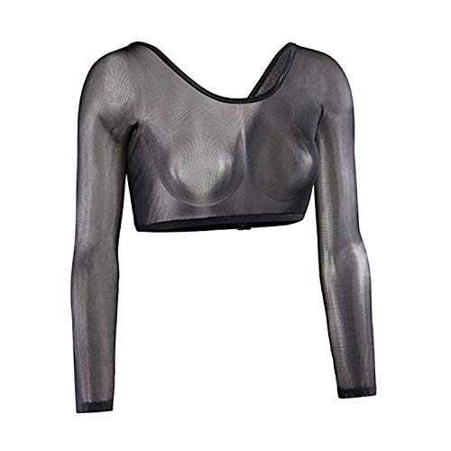 George Gouge Sexy Mesh sets Women Both Side Wear Sheer V-Neck Long Sleeve Seamless Arm Shaper Crop Top Shirt Blouses