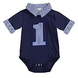 Baby Boy First Birthday Clothes Plaid Stand Collar Long Sleeve Romper Jumpsuit Cake Smash Outfit (Short Sleeve, 12 Months)