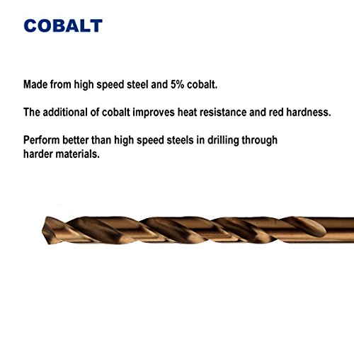 5/16-Inch Cobalt Steel M35 Jobber Length Twist Drill Bits for Hard Metal, Stainless Steel, Pack of 6