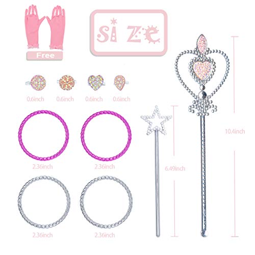 Tagitary Princess Dress Up Jewelry Dress-up Play Toy Set for Girls Jewelry with Crowns, Necklaces, Wands, Rings, Earrings Bracelets and Pink Skirt, 21 Pcs - Thumbnail 2