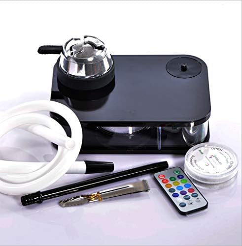Hookah Set, Arab Hookah Set Acrylic Hookah Easy to Clean and Clean Family Bar Club Party Outdoor Cafe with LED Light Remote Control,Black