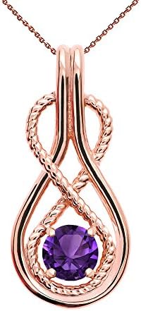 Infinity Rope February Birthstone Amethyst 14k Rose Gold Pendant Necklace, 16"