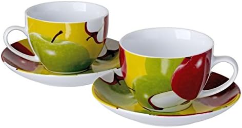 Classic Cucina Italiana Porcelain Coffee/Tea Mug and Saucer Set of 2 Apple Decor