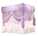 UOZZI BEDDING 4 Corners Post Purple Canopy Bed Curtain for Girls & Adults - Cute Cozy Drape Square Netting for Twin Bed - 4 Opening 58