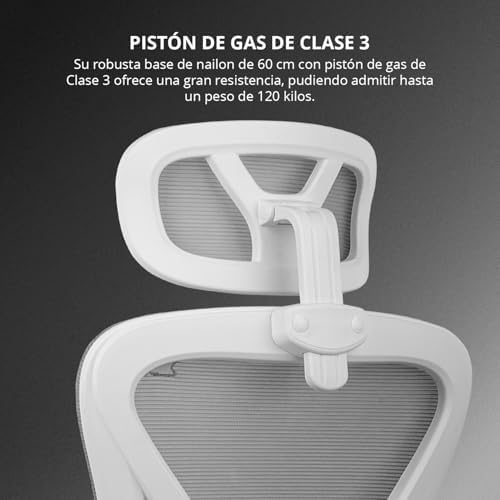 DRAIR35 – Cadeira ergonómica de escritório e secretária em casa com malha elástica respirável, reclinável a 90-120°, apoio de cabeça e braços dobráveis, suporta até 120 kg, cinzento-branco