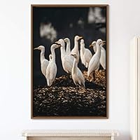 Framed Canvas Wall Art Group of Birds Beach Birds Expressive Group Multicolor Photography - 16x24 inches