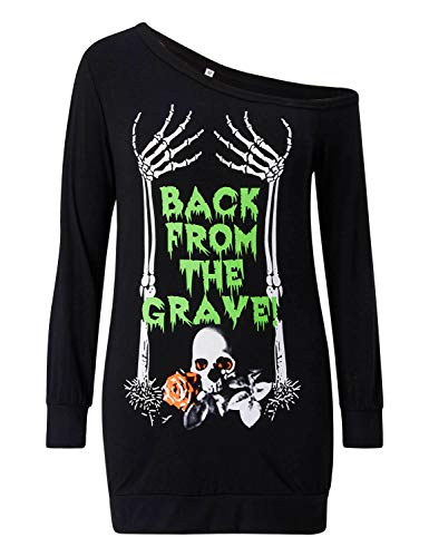Loveternal Women Halloween Off Shoulder Sweatshirt Cold Shoulder Casual Long Sleeve Dress Shirt Top M - Thumbnail 5