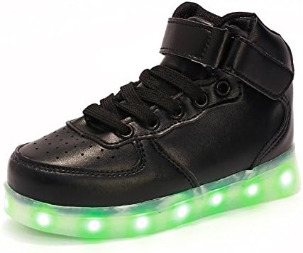 High Top LED Light Up Shoes 11 Colors Flashing Rechargeable Sneakers Korean Fashion sports shoes for Mens Womens Girls Boys (Black 1 M US Little Kid)