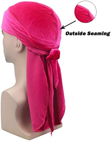 WmcyWell Men's Velvet Du-Rag 360 Waves Cap Silky Durag Headwraps with Long Tail Wide Straps