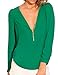 Face N Face Women's Chiffon Sexy Long Sleeve V Neck Zipper Shirt Blouse X-Large Green