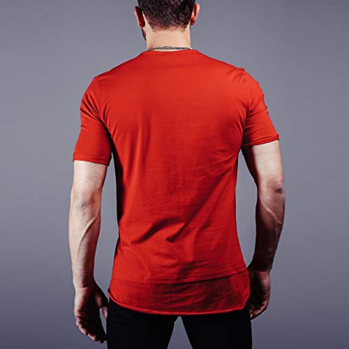 Xmiral-T-Shirt-Camicia-a-Maniche-Corte-con-Risvolto-Moda-Casual-Slim-da-Uomo