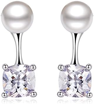 Korean Elegant Square Crystal Dangling Pearl Ball Earring 6mm Girl Gift
