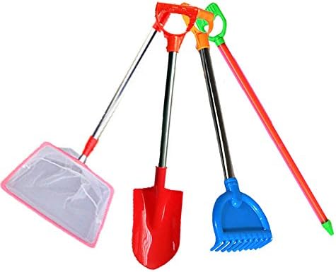 BeTwo 4 Pack Big Size Beach Sand Toys Set Bundle-Shovel,Rake,Water Gun and Fish Landing Net(Color May Vary)