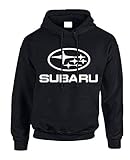 Subaru White Logo on Black Hooded Sweater / Sweatshirt (Hoodie) - SIZE LARGE